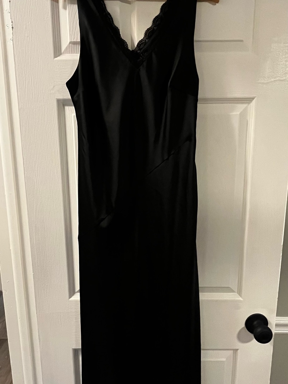 Nicole Miller New York, Size 8, Black Maxi Slip Dress with Delicate Lace V-Neck